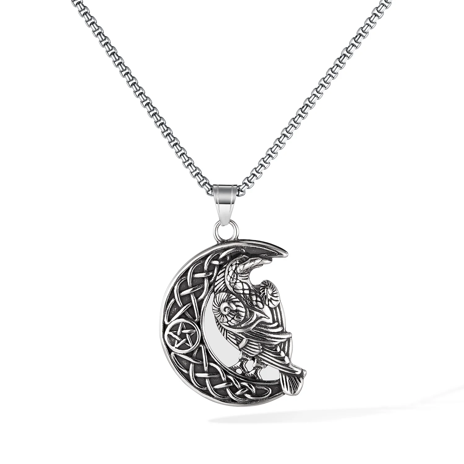 

Viking Raven Pendant Necklace for Men – Retro Punk Style Stainless Steel Odin’s Crow Amulet