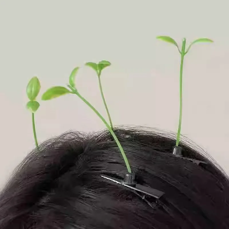 Creative Funny Little Bean Sprouts Grass Hair Clips for Girls Fashion Green Grass Bean Sprout Hairpins Plant Hair Accessories