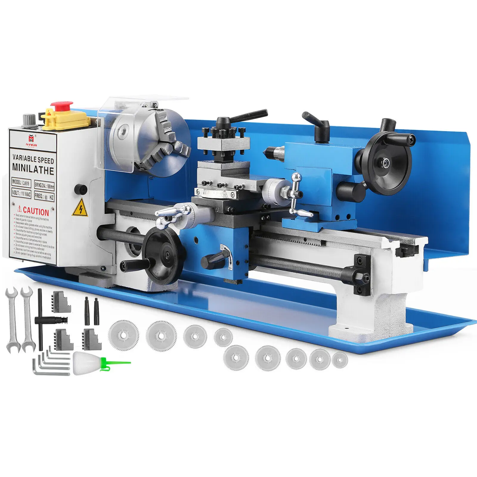 SucceBuy Mini Metaaldraaibank Machine 7 "x 14" 550 W 180x350mm Variabele Snelheid + 3 Klauwplaat voor Metaalbewerking Draaien Boren Draadsnijden