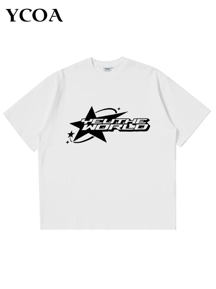 Men\'s T-Shirt Short Sleeve Tee Oversized Unisex Cotton Tops Letter Y2k Streetwear Vintage Printed Summer Korean Popular Clothes