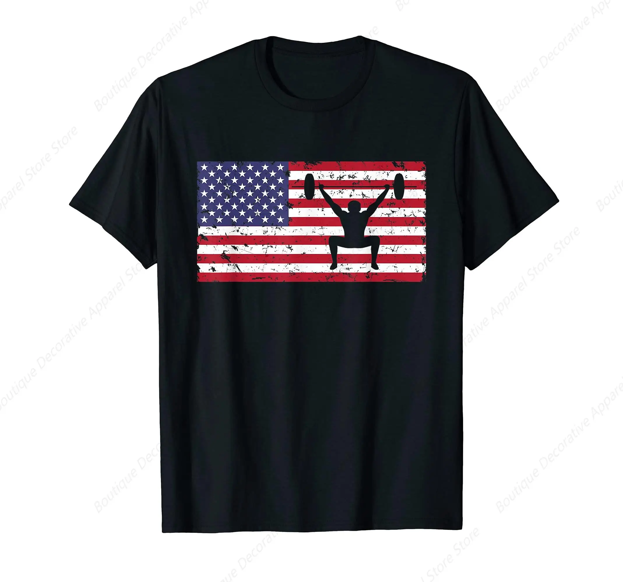 

American Flag Weightlifting T-Shirt Cool Vintage Gym Top Tee