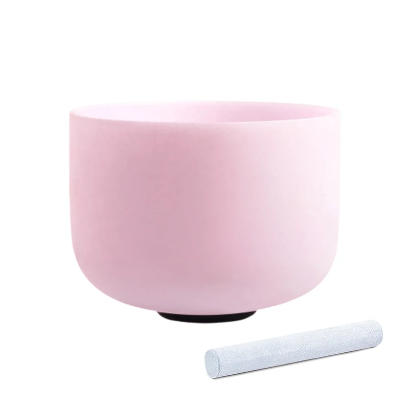 Hye-eun 10 inch Rose Pink Gemstone Morganite Fusion Frosted Quartz Crystal Singing Bowl Rubber Mallet and O-Ring included