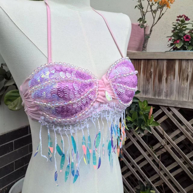 Mermaid Rhinestone Tassel Pendant Corset Cosplay Mermaid Costume Aquarium Performance Photo Bra Diving Swimsuit