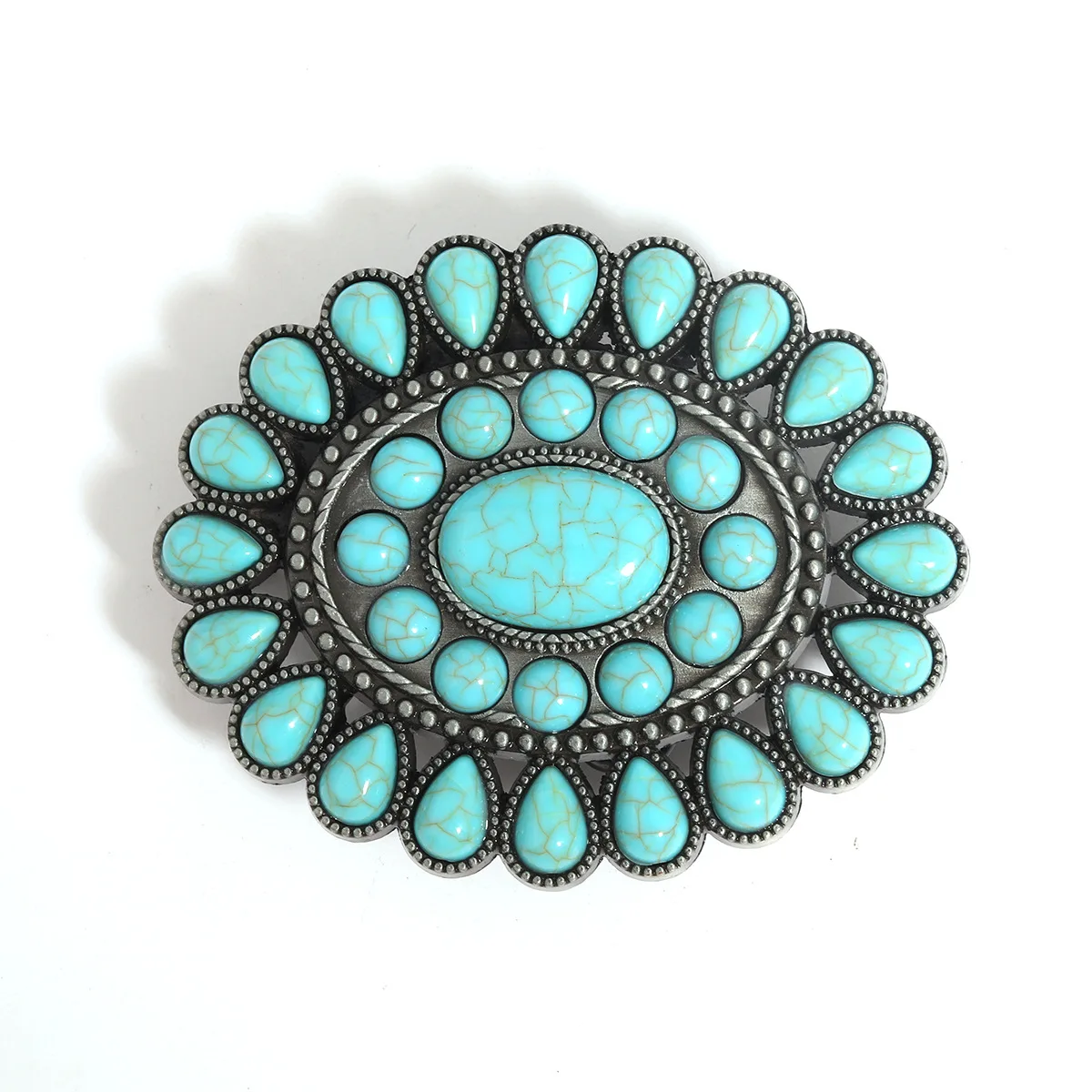 Fivela de cinto turquesa incrustada em liga de zinco vintage ocidental, acessório de cinto moderno e versátil