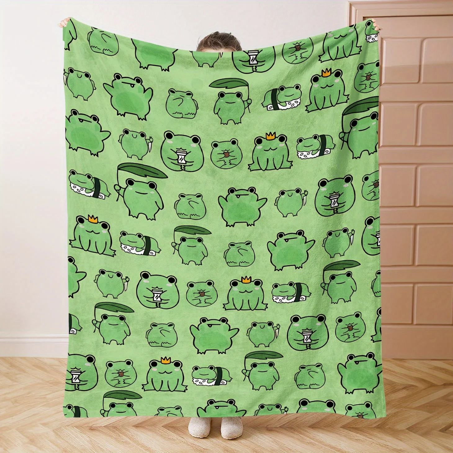 

Mid-Century Cartoon Frogs Print Soft Flannel Throw Blanket - 100% Polyester Knitted Lightweight All-Season Comfort Blanket