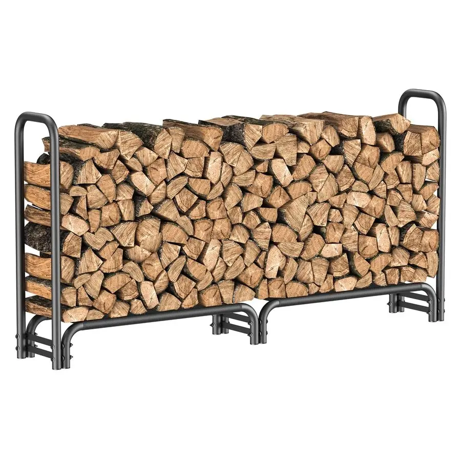 

IRONSTONE 8FT Firewood Rack Outdoor with Fabric Mesh for Storing Logs of Various Size, Heavy Duty Fire Wood Racks Holds Up to 40