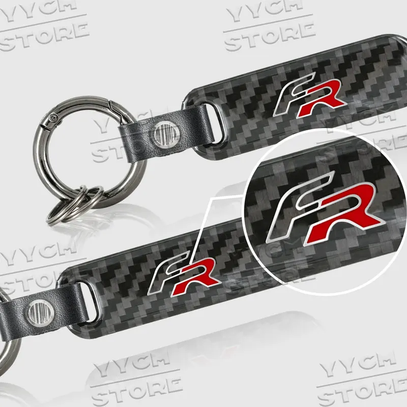 FR Logo Emblem Car Keychain Carbon Fiber Zinc Alloy Keyrings For Leon Cupra Ibiza Altea Exeo Tarraco Accessories