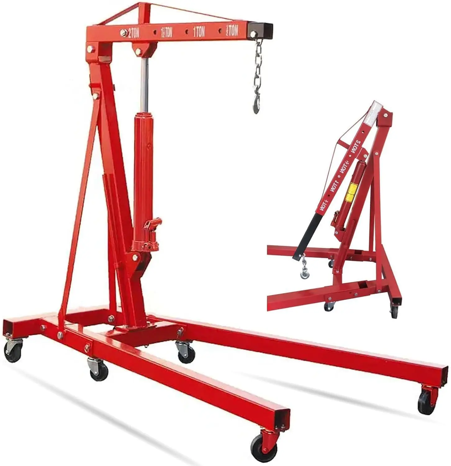 2 Ton Engine Hoist Foldable Cherry Picker, Heavy Duty Engine Lift Hoist, 4400 lbs Foldable Hydraulic Shop Crane w/Telescopic