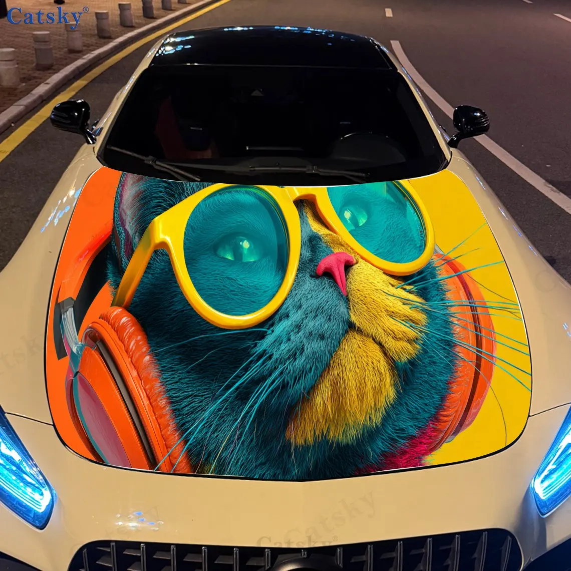 

Colorful Cat Car Hood Sticker PVC Self Waterproof Stick, Striking Auto Exterior Accessories Decor Protect Gift for Car Lover