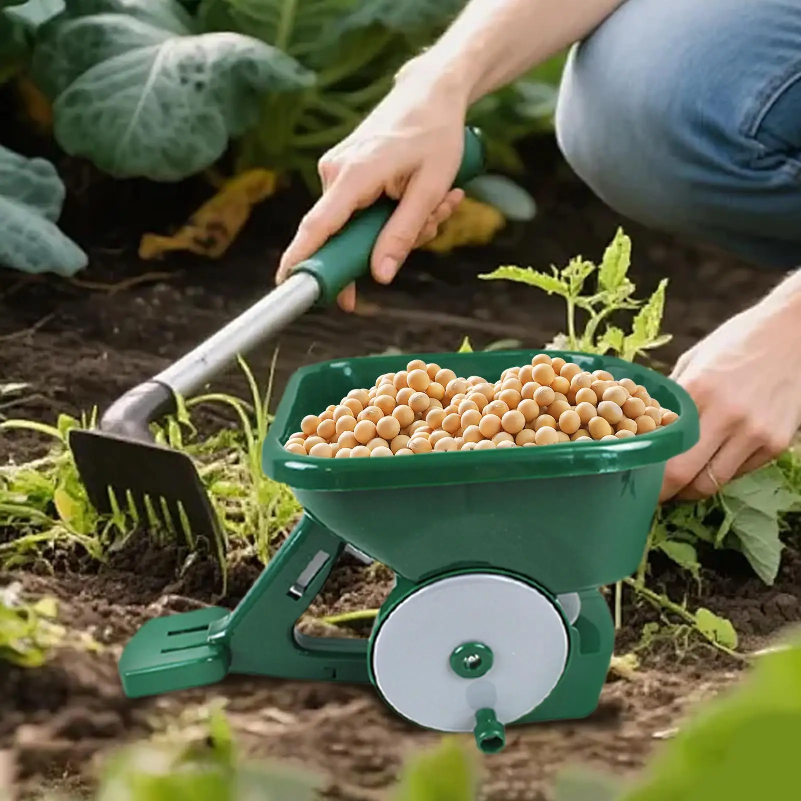 

3L Hand Cranked Broadcast Spreader Lawn Garden Tool Adjustable Settings for Grass Seed Fertilizer Lime Salt Compost Spreading