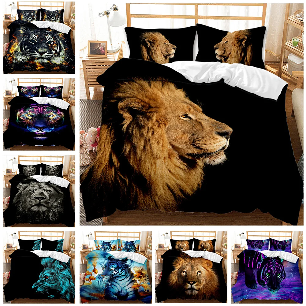 

3D Bedding Sets Twin Full King Queen Size Brown Lion, Wild Animal Print 3D Duvet Cover Set, Polyester 3pcs Comforter Bedding Set