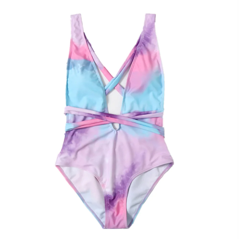 

Градиент Tie Dye Бикини с открытой спиной Бандажный купальник с v-образным вырезом Экстремальный монокини Купальный костюм Женский пляжный наряд Y2K Отпускные купальники