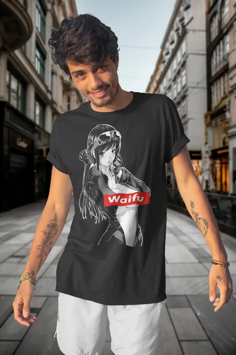 Pilot Anime Girl Unisex Graphic Tee, Waifu Material Shirt, Cute Girl Shirt, Kawaii Tee, Devil Girl, Horned Girl, UwU Girl