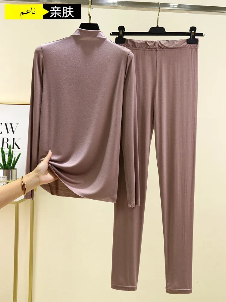 

Женский комплект из модала с высоким воротником: утепленные брюки и лонгслив, комфортная мягкая ткань, зимняя термоодежда