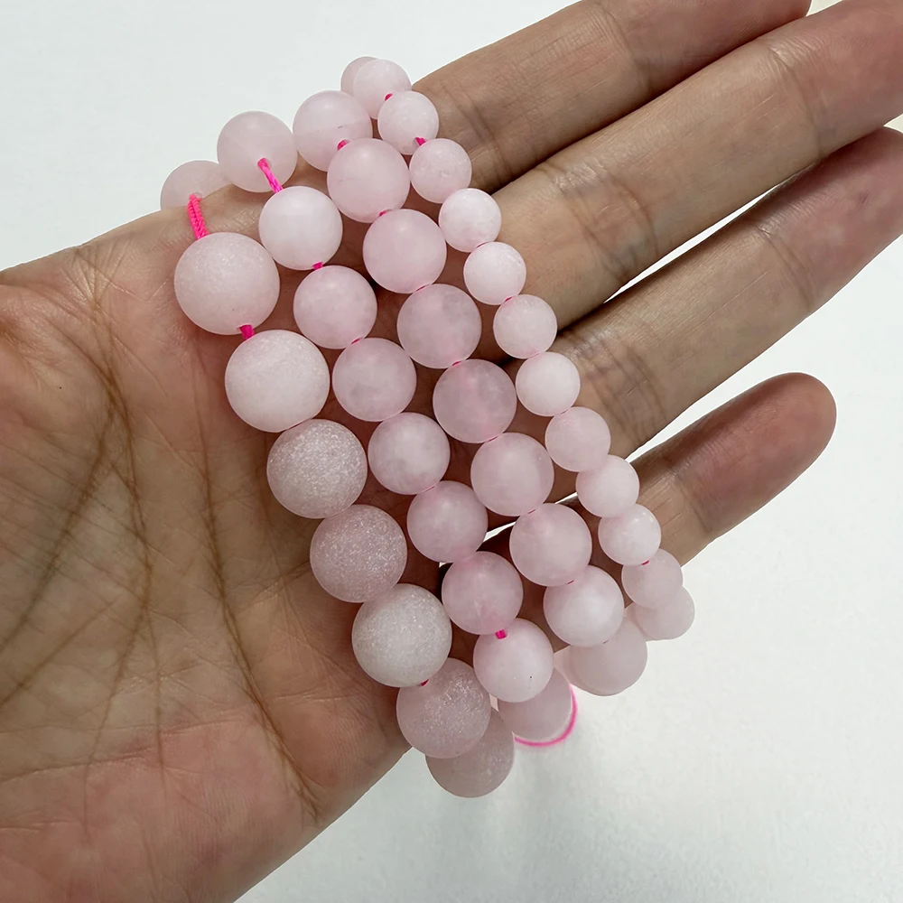 Natural Stone Matte Pink Rose Quartz Round Loose Beads 15