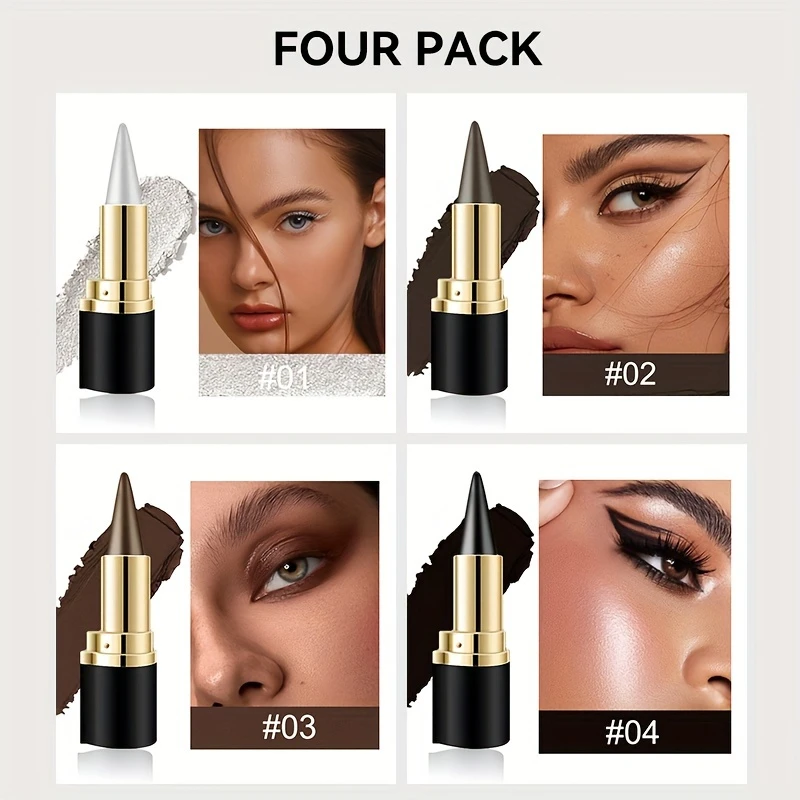 4-Farben Solid Matte Eyeliner-Creme – Matt, wasserdicht und wischfest, Eyeliner-Gel-Stick, Eyeliner-Balsam, Augen-Make-up für Anfänger