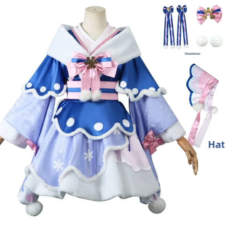 New 2023 bilibili Snow Miku Cosplay Costume Wigs Lolita Cute Dress Hat Headwear Christmas Winter Snow Outfits Mikuu Dress