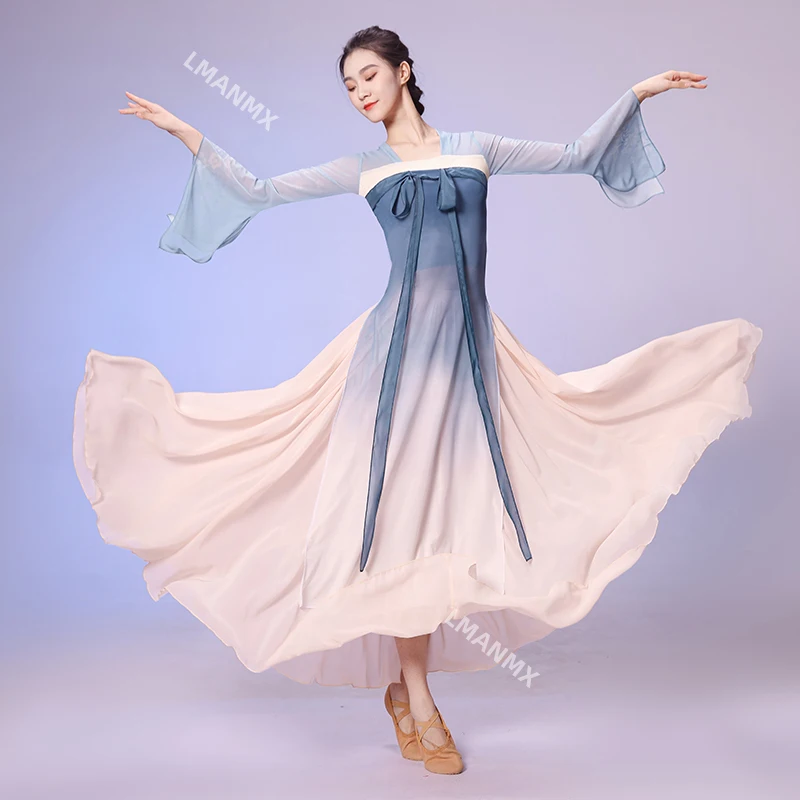 

Classical Dance Dancewear Women Han and Tang Chest Fluttering Belt Practice Clothes Floating Long Saree Chinese Dance Costumes