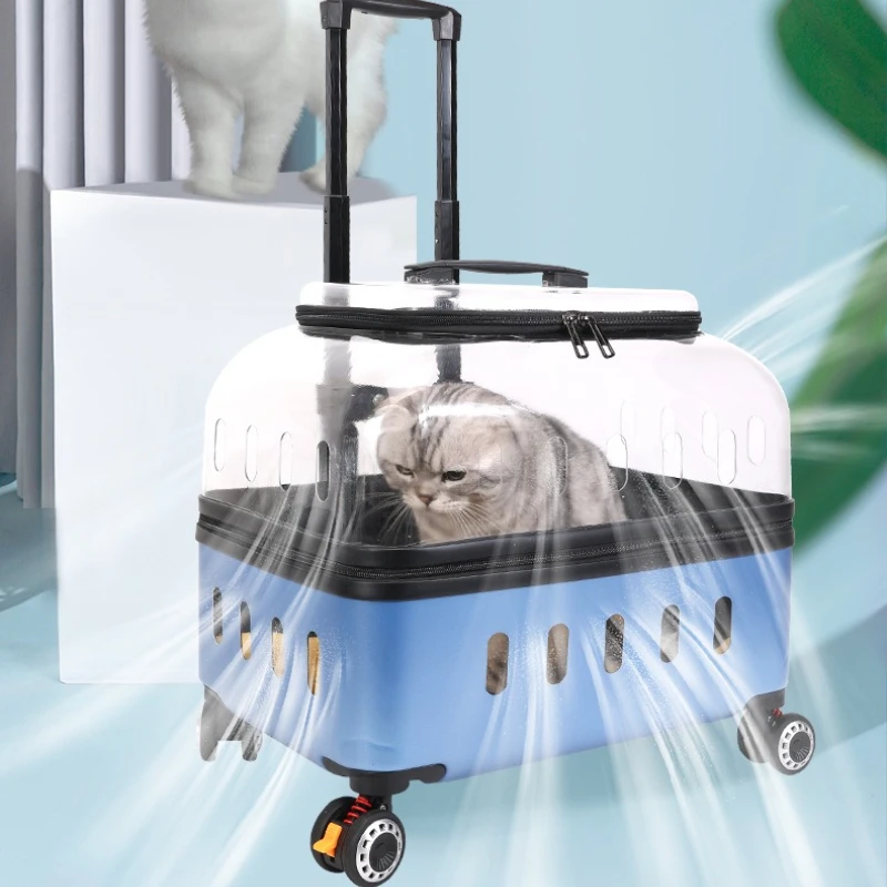 Transparent Pet Carrier Backpack Portable Dog Trolley Case Comfortable Breathable Cat Travel Cage Trendy Flight Case with Wheels view 2