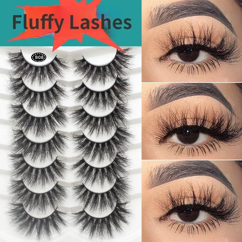 False Eyelashes 7 Pairs Fluffy Wispy Faux Mink Lashes Cat Eye Effect Dramatic Eye Lashes Thick Long Extension Makeup Wholesale