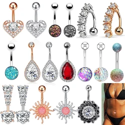 Mixed-style Belly Button Rings Water-drop Crystals Zircon Sexy Belly Piercing 14G Heart Sun-shaped Navel Ring for Women Girls