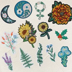 1PC Botanical Cottagecore Embroidered Patch Iron On Sew On Patches For Clothing Cap Bag DIY Gift Floarl Badge With Adhesive