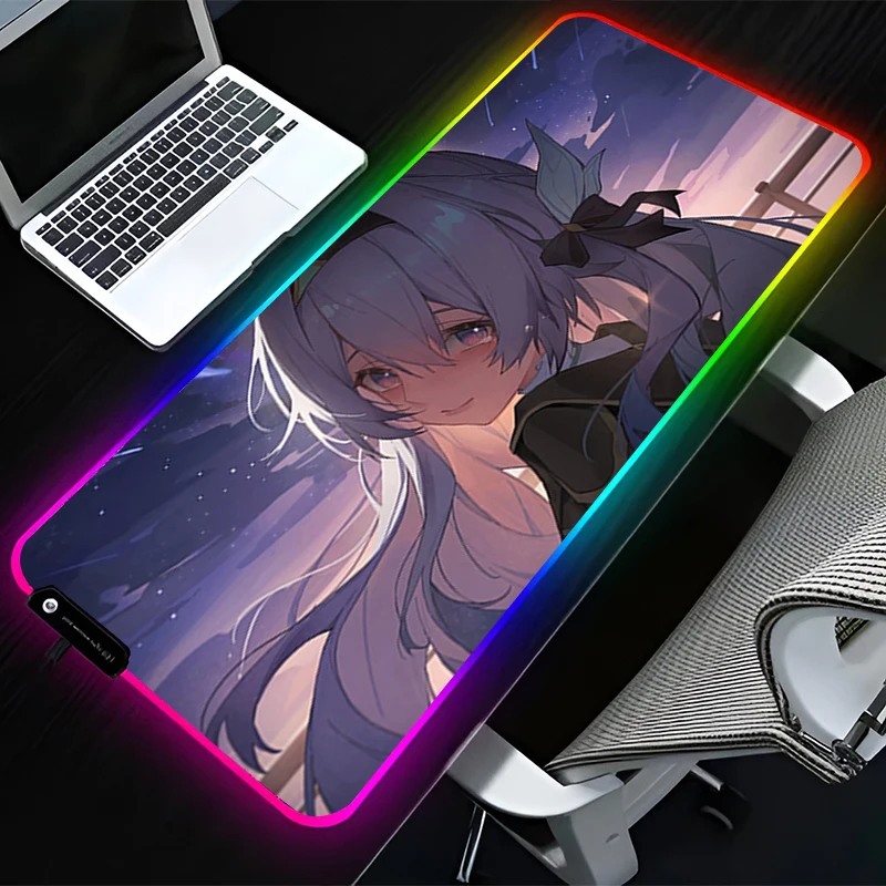 RGB LED Mousepad H-honkai Star Rail Firefly Computer Gaming Accessories Keyboard Pad Rubber Mouse Pad Decoracion Desk Mouse Mat