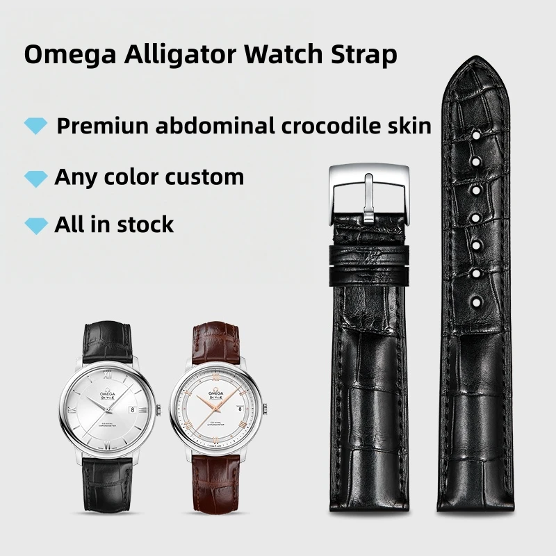 Correa de reloj de piel de cocodrilo auténtica para reloj Omega con logotipo personalizado de 19mm, 20mm, 21mm y 22mm, correa de reloj resistente al agua de piel de cocodrilo