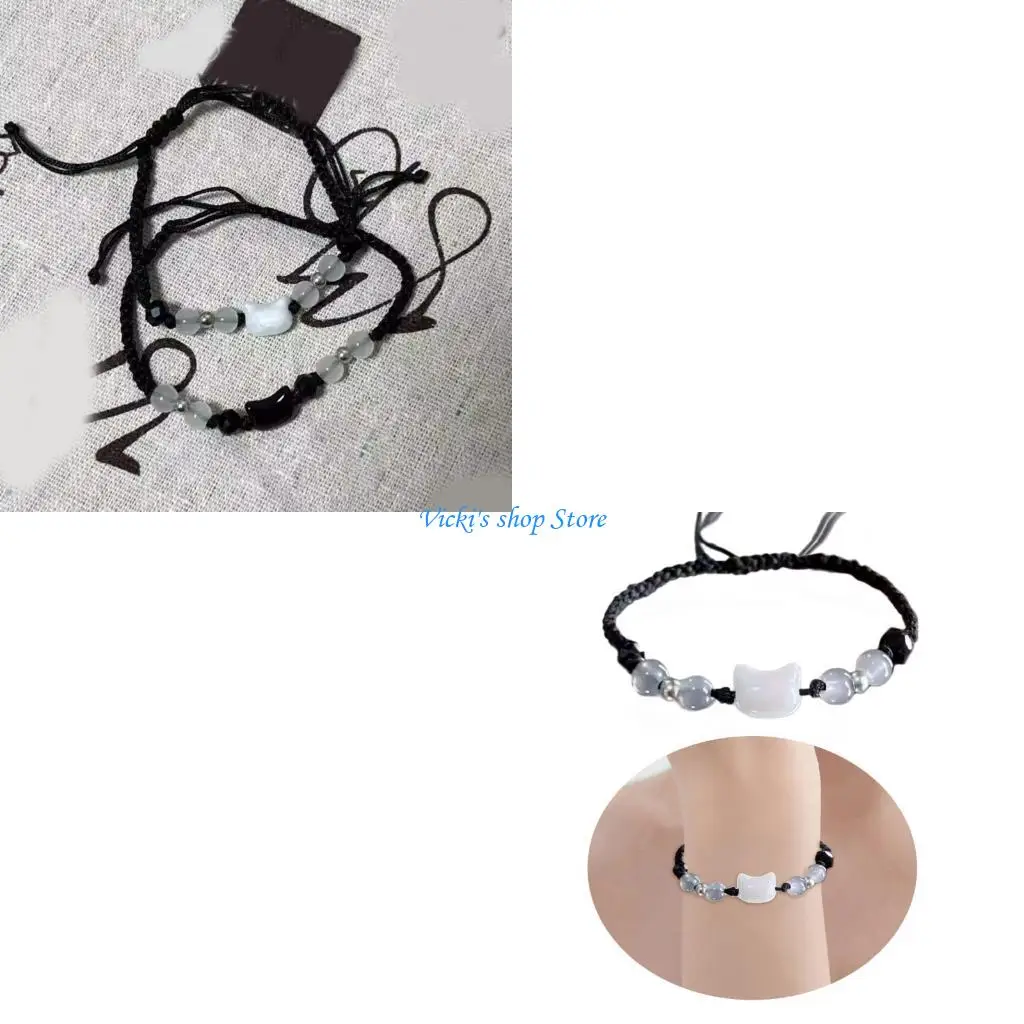 

Handmade Beaded Bracelets Cats Couple Jewelry Soft Materials Anniversary Present