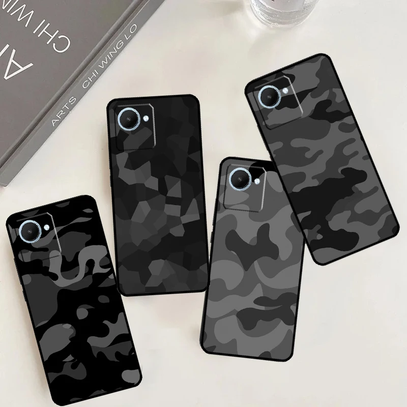 Black Night Camo Camouflage For Realme 12 9 10 11 Pro Plus GT5 GT3 GT Neo5 C35 C31 C30 C25s C21Y C33 C51 C53 C55 Case