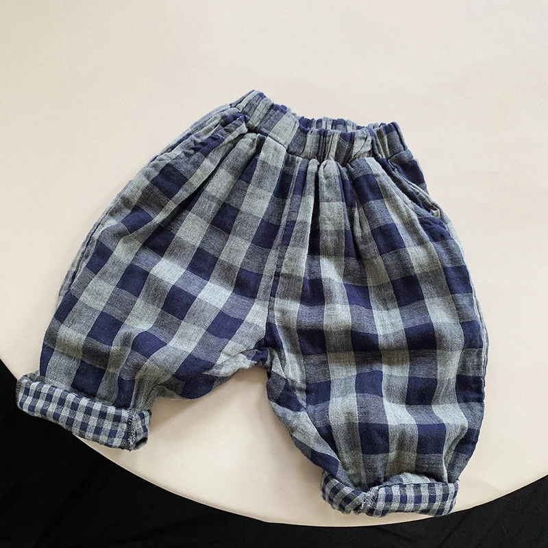 Spring Autumn Children Pants 1-8Y Boys Cotton Plaid Daily Casual Harem Trousers Loose Korean Toddler Wear Kids Clothing 2024 New