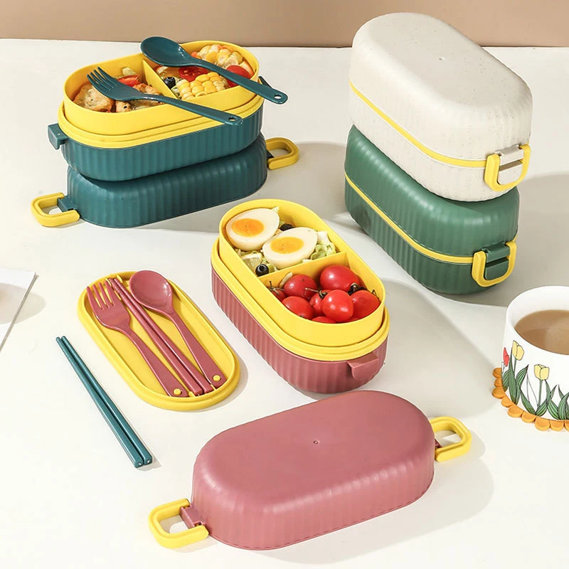 Portable Lunch Box For Kids Microwave Safe Plastic Bento Box With Compartments & Sauce Box Stackable Salad Fruit Food Container