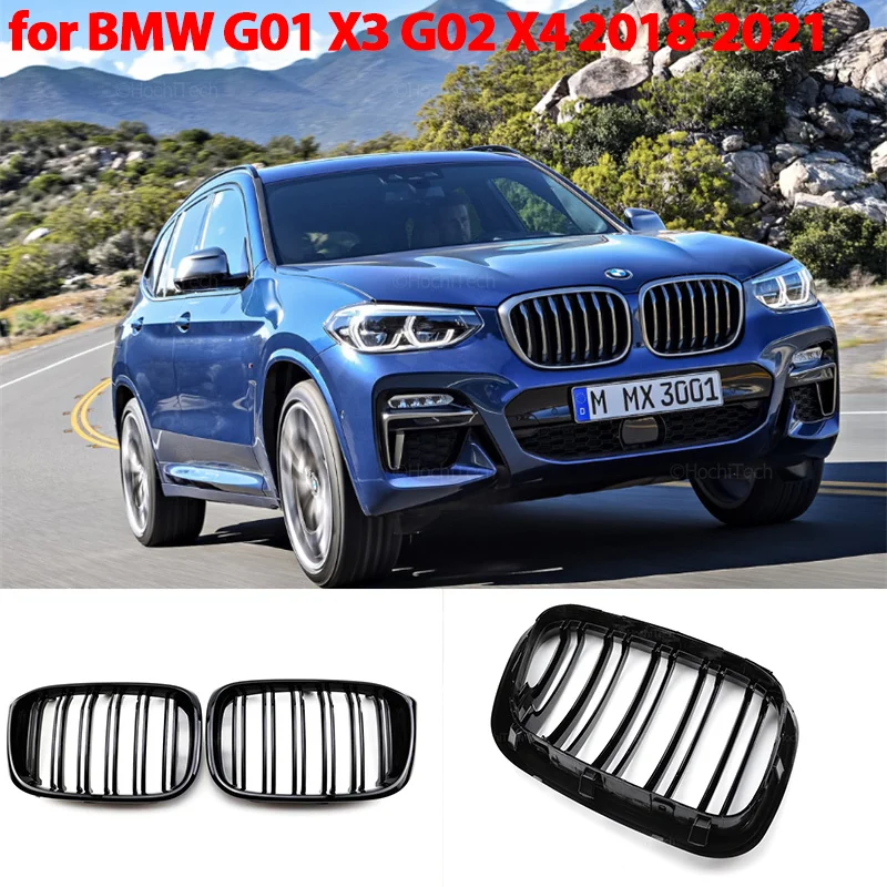 

Car Glossy Black Grill Front Kidney Grille for BMW G01 X3 G02 X4 2018-2021 Dual Slats Double Line Grills Car Accessories