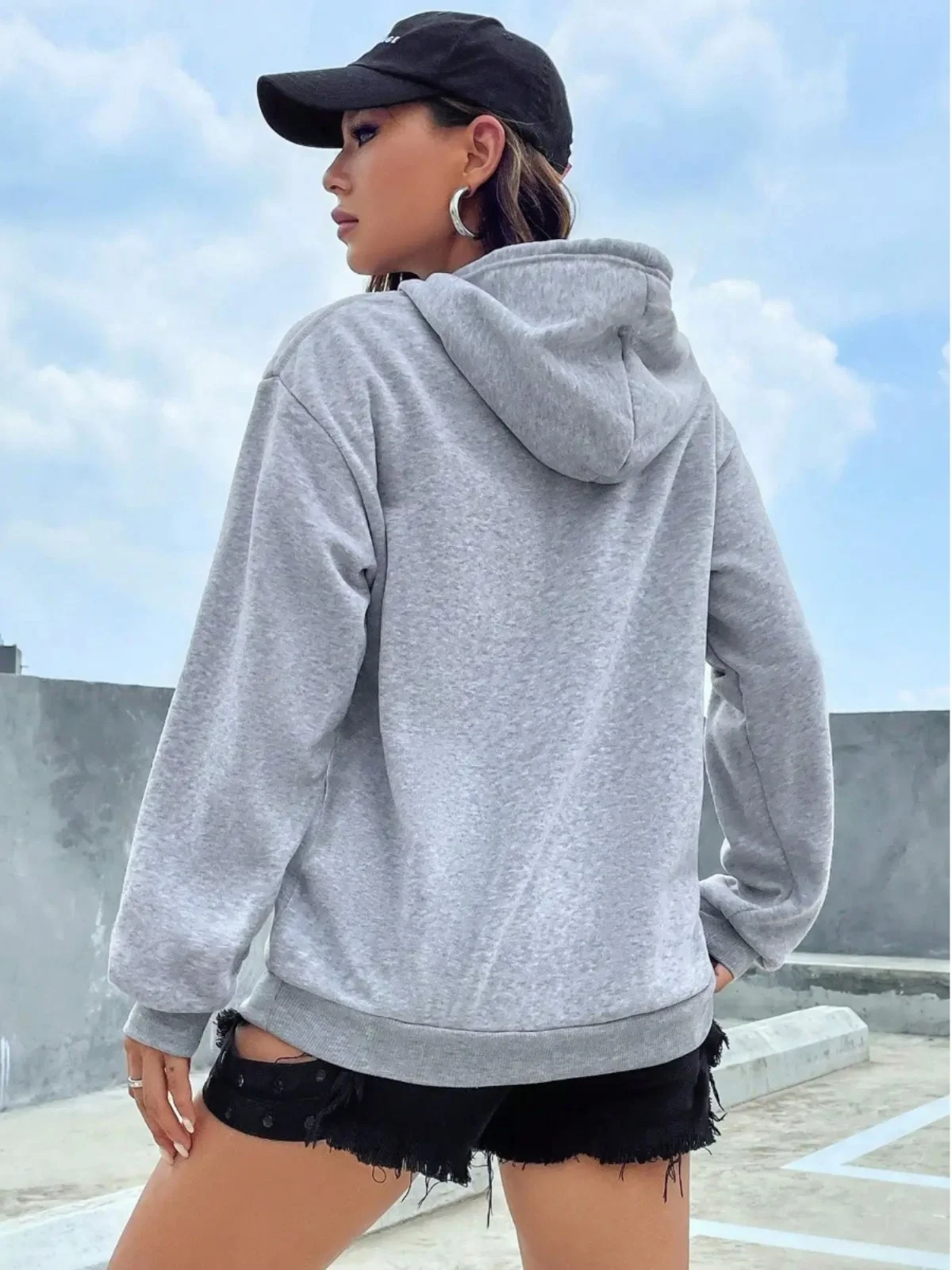 Felpa casual con cappuccio con ket T-shirt ampia da strada Sle Long Sve per donna Colore stagione autunnale