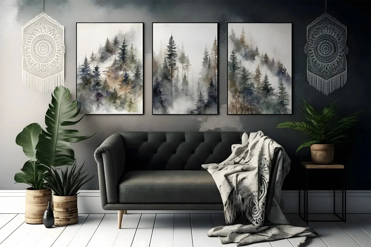 Vintage House Tree Sketch Antique Drawing Posters and Prints Canvas Printing Wall Art Picture for Living Room Home Decor Gifts