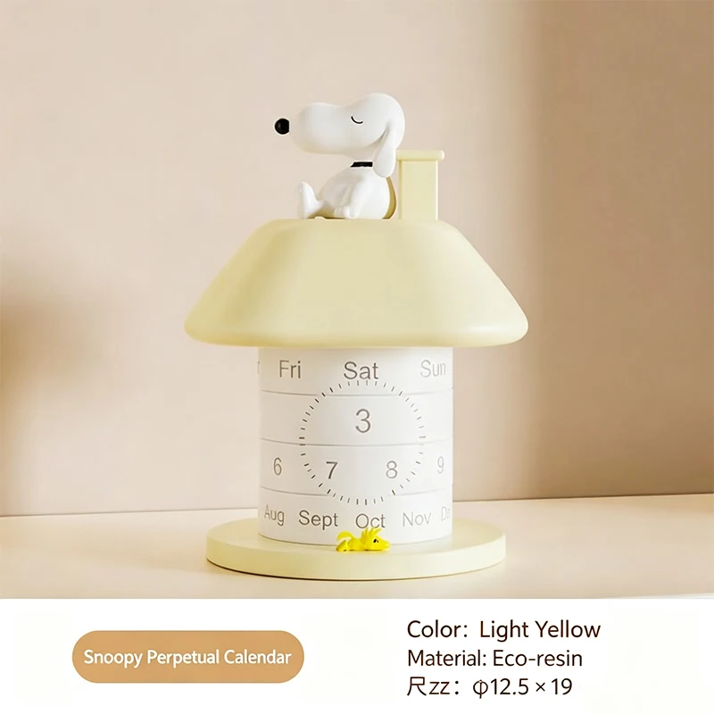 Snoopy Rotatable Perpetual Calendar Kawaii Cream Style Resin Desk Ornament Cute House Shape Table Decor Festival Gift for Home view 2