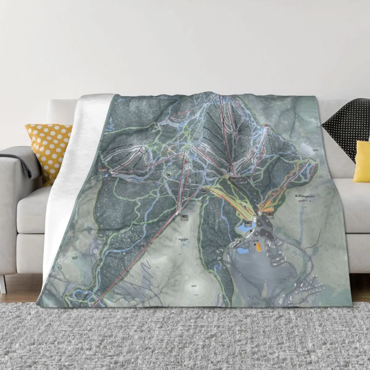 

Killington Resort Trail Map Throw Blanket Bed Fashionable for winter Shaggy Furrys Blankets