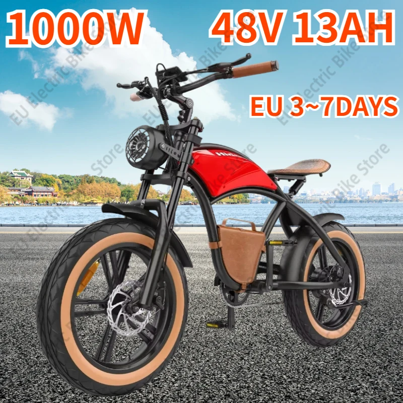 Hidoes B10 Electric Bike 1000W Motor 48V13AH Lithium Battery Motorcycle Ebike 20*4.0-In Fat Tire Adult Mountain Electric Bicycle