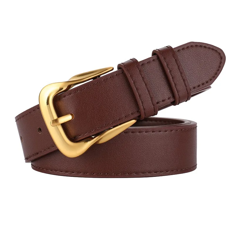 Fashion Women's Genuine Leather Belt Women's Fashion Classic Golden Buckle Leather Belt with Jeans Dress and Pants