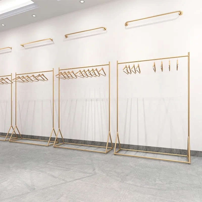 Modern Gold Metal Drying Garment Display Rack Stand Wall-mounted Hanger Clothing Store Display Shelvespromote sales