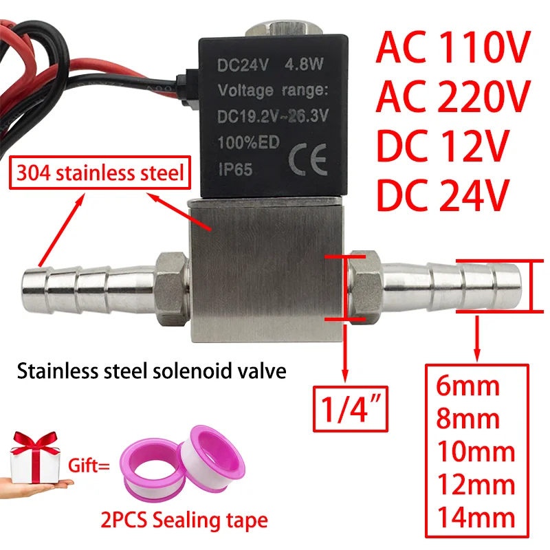 

DC12V 24V AC110V 220V Normally Closed 1/4"Silent Oil Free Bidirectional NormallyClosed Pneumatic Stainless Steel Solenoid Valve