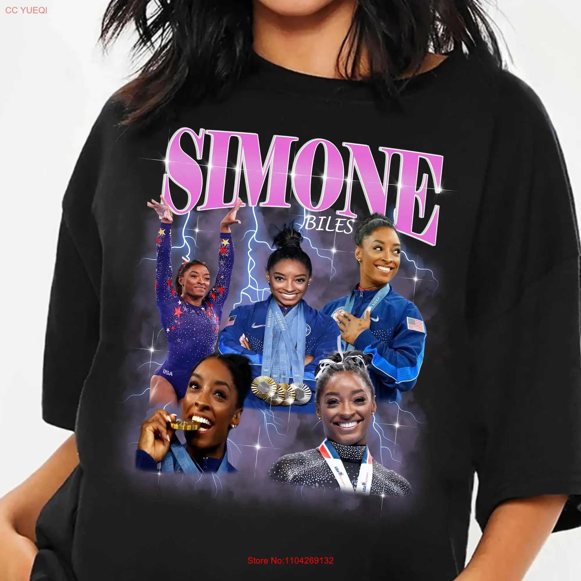 SIMONE BILES T Shirt Billes Gymnast Paris Style Fans Team USA Gold Over America Tour Group long or short sleeves