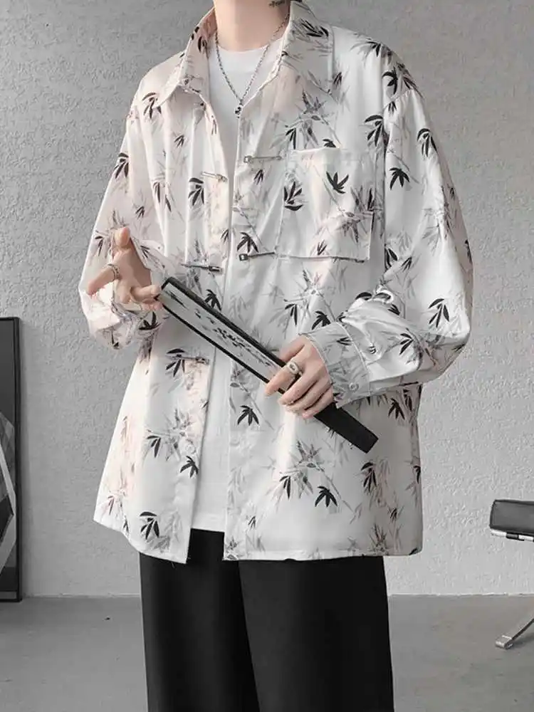 

Новая мужская повседневная рубашка в китайском стиле с длинным рукавом, весенняя модная ретро-куртка в стиле Тан Ханьфу, молодежная популярная рубашка с принтом