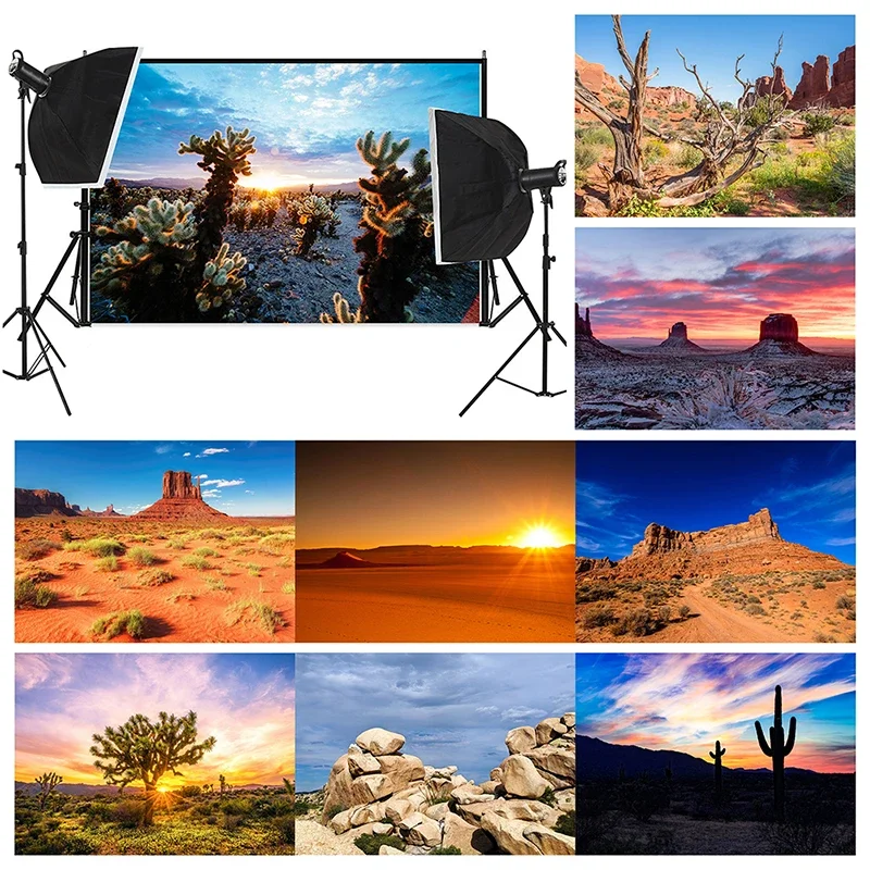 5x3ft/7x5ft Desert Gobi Cactus Vinyl Photography Background Cloth Poster Backdrop Print Studio Props Home Wall Hanging Art Decor