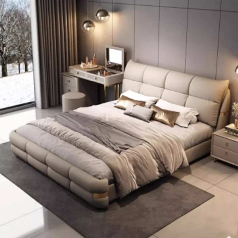 Headrest Frame Double Bed European High End Sleeping Luxury Double Bed Home Full Size Cama Matrimonial Furniture For Bedroom