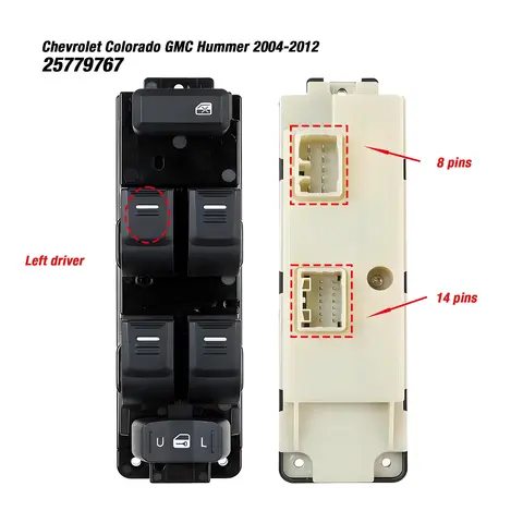25779767 Per Chevrolet Colorado GMC Canyon Hummer H3 H3T 2004-2012, Pulsante interruttore di controllo alzacristallo principale anteriore sinistro