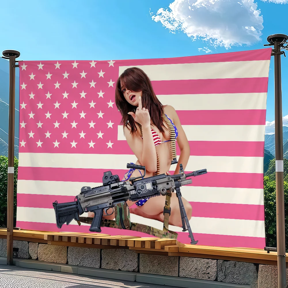 Wo After Dark Beauty and Gun flag Advertising Banner for Camping Decoration Outdoor & Garage Wall Hanging Decorations