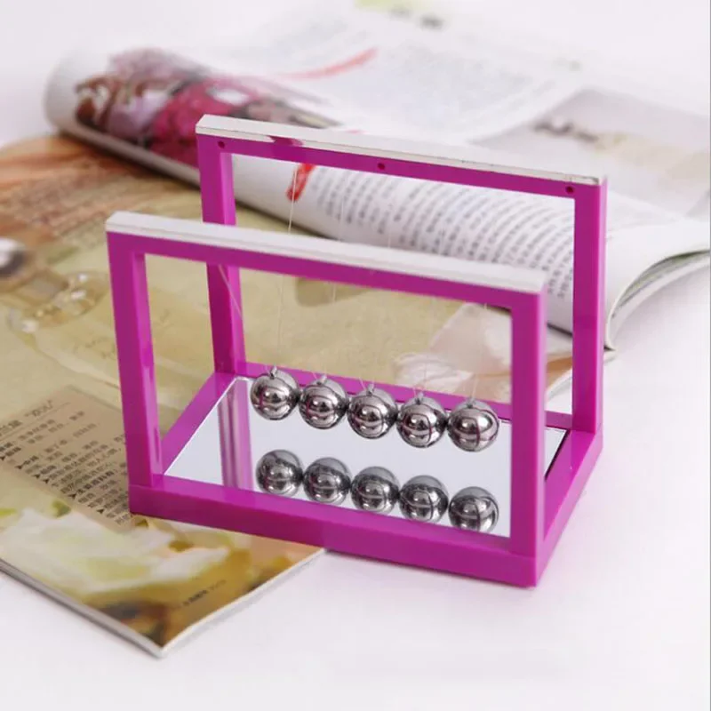 Newton Cradle with Mirror Balance Ball Perpetual Instrument Physics Science Pendulum Oval Base Arch Stand Steel Balls Home Decor