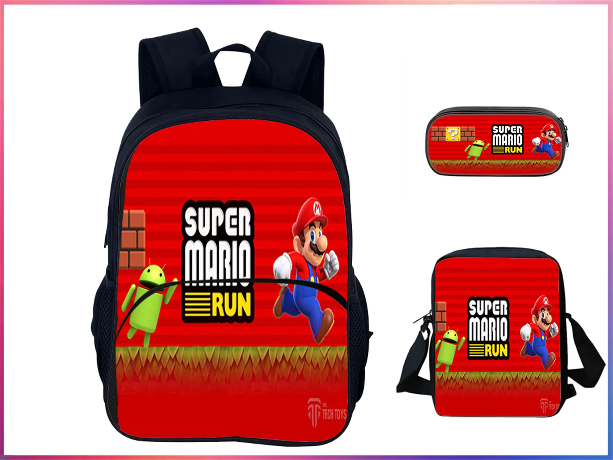 

Super Mario Multifunction Student Backpack 3Pcs Set-Large Capacity Daypack+Canvas Side Bag+Pencil Case for Little Boy Girl