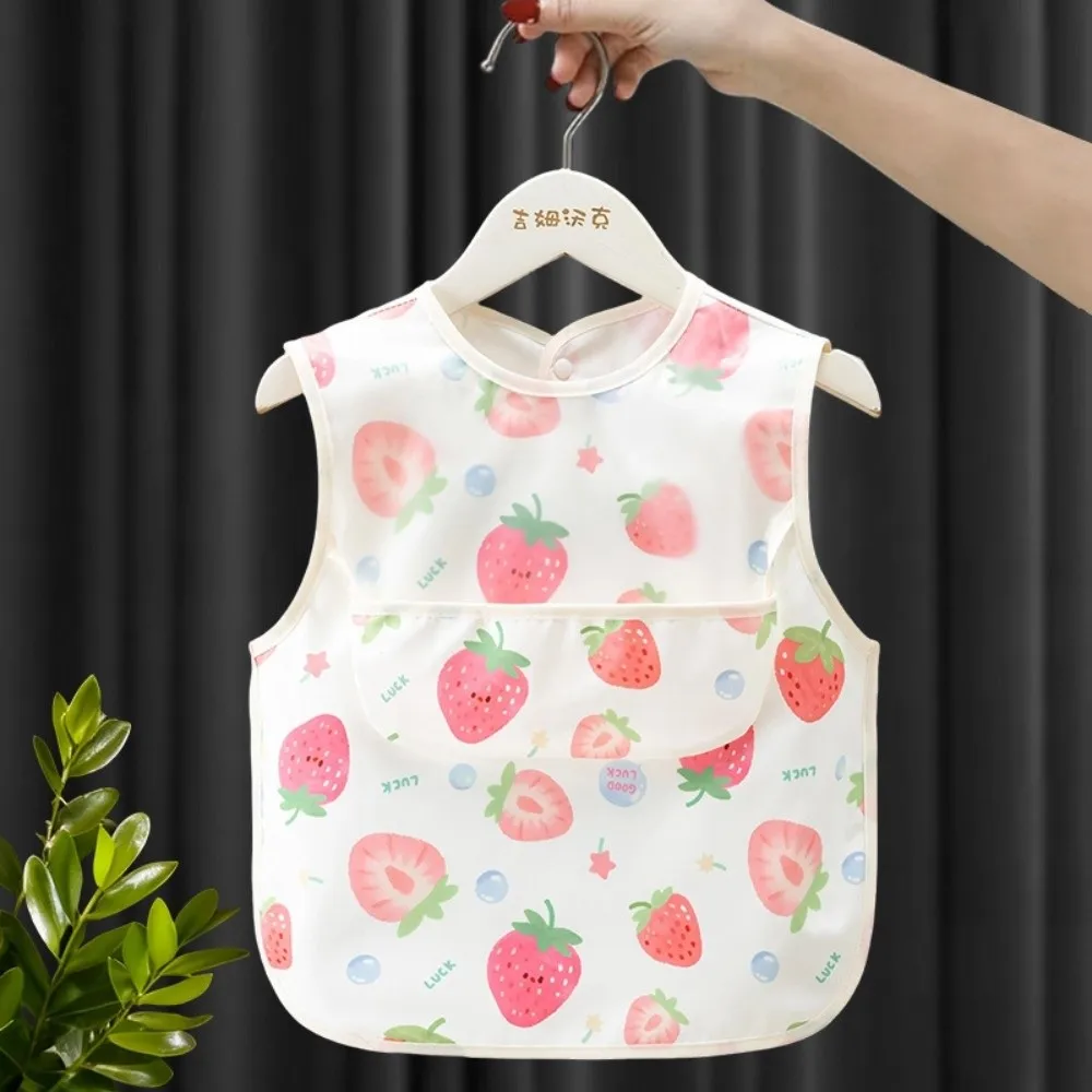Cute Polyester Babies Feeding Bibs Waterproof Pocket Design Toddler Eating Aprons Adjustable Neck Cartoon Baby Bibs Mealtime Use